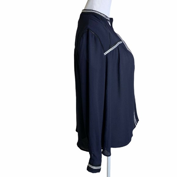 GREYLIN Split Neck Long Sleeve Crochet Trim Blouse - Picture 5 of 11